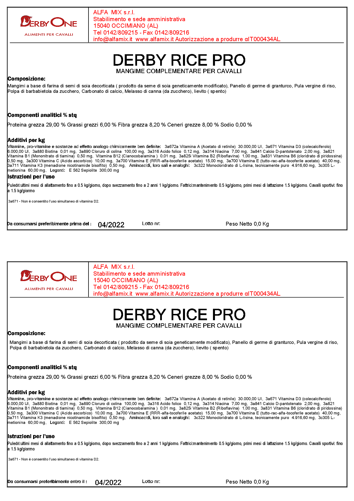 DERBY RICE PRO - alfamix shop