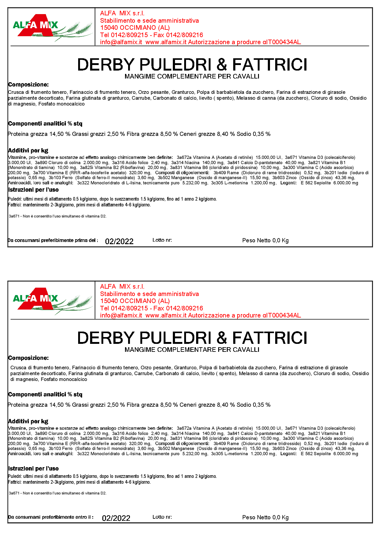 Derby Puledri & Fattrici - alfamix shop